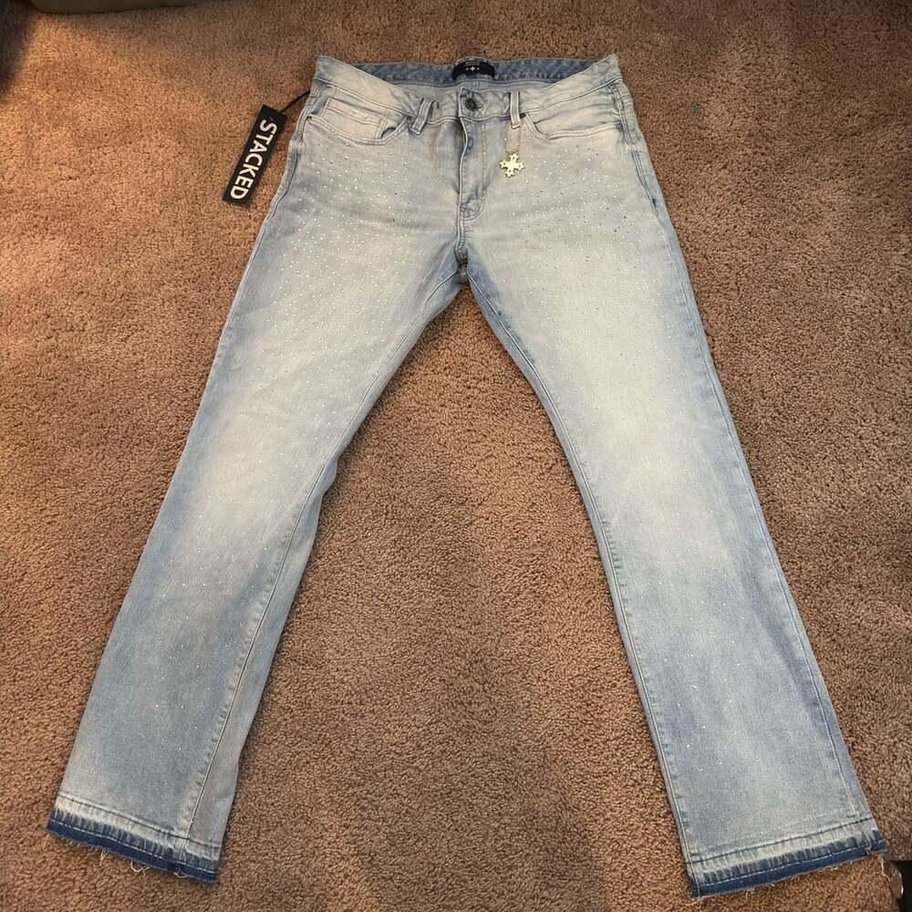 See You In Paradise Super Skinny Stacked Jeans Size 38 Rhinestone
